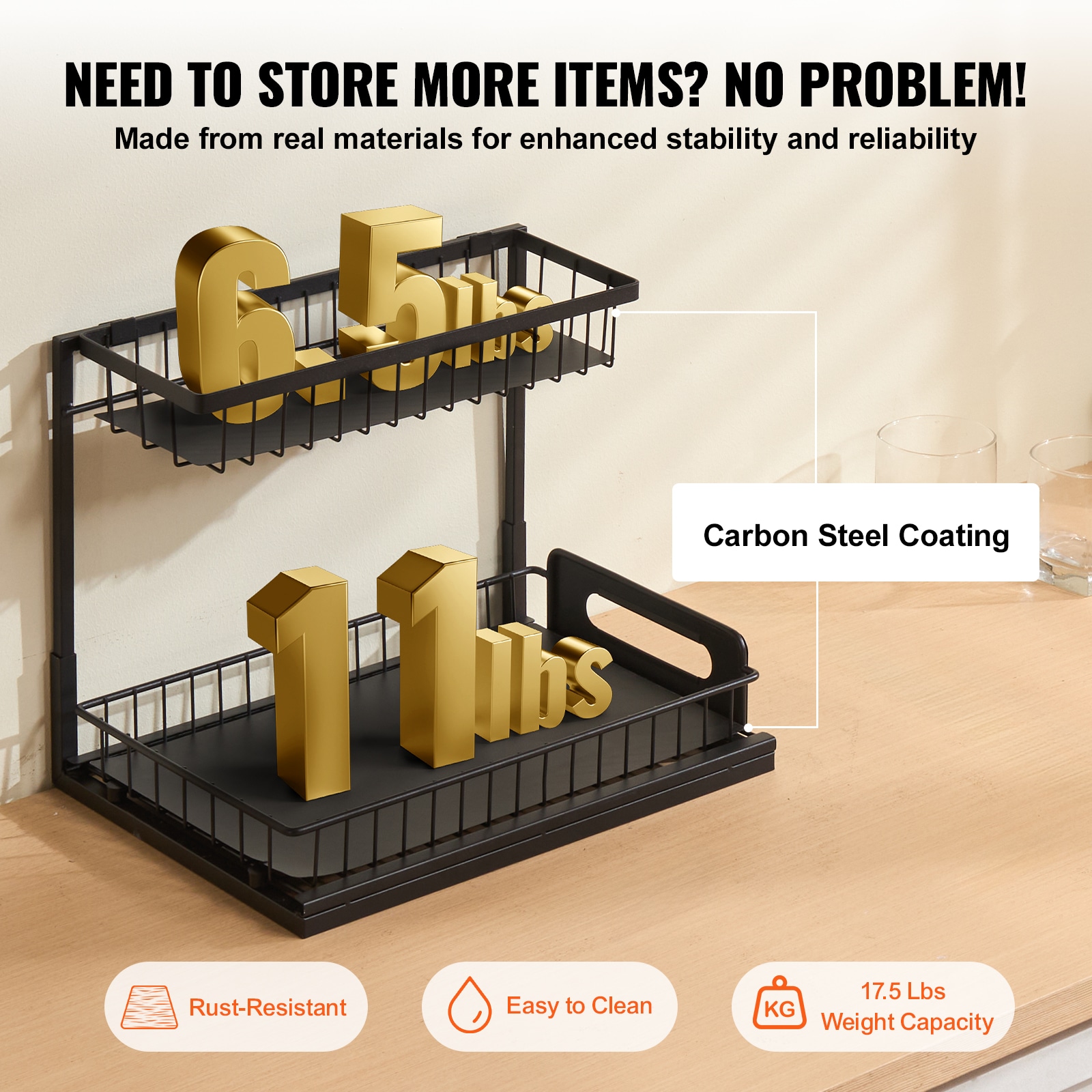 2-tier Pull Out Under Sink Cabinet Organizer Drawer Shelf Unit_voghion.com
